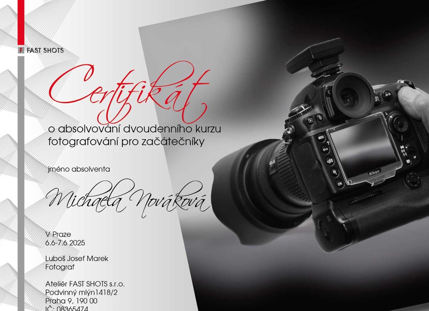 Dárkový poukaz na kurz pro mírně pokročilé fotografy